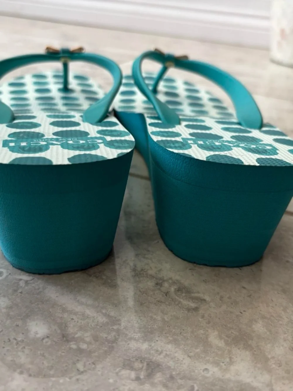 Coach Teal Polka Dot Flip Flop Sandals